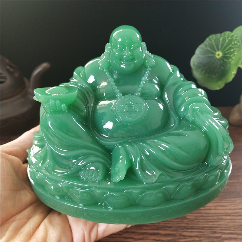 ◇◊◕Chinese Feng Shui Laughing Buddha Statue Man-made Jade Stone Ornaments Big Maitreya Buddha Sculpture Figurines Home D
