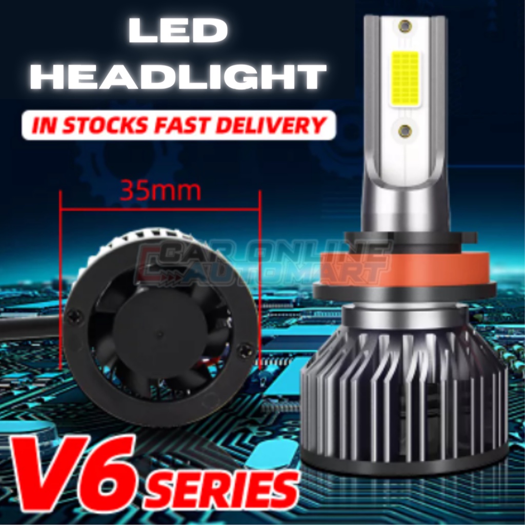 V6 LED ไฟหน้ารถหลอดไฟ SUPER BRIGHT แสงสีขาว 6000K Long-lifetime Lampu Kereta ขนาดใหญ่ H1 H3 H4 H7 H8