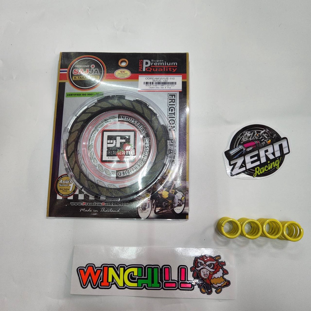 แผ่นครัช สตอเบอรี่ + สปริงครัชแต่ง zern 4 ตัว WAVE100 , NOVA , TENA , LS แถมสติ๊กเกอร์ช่างเซิน