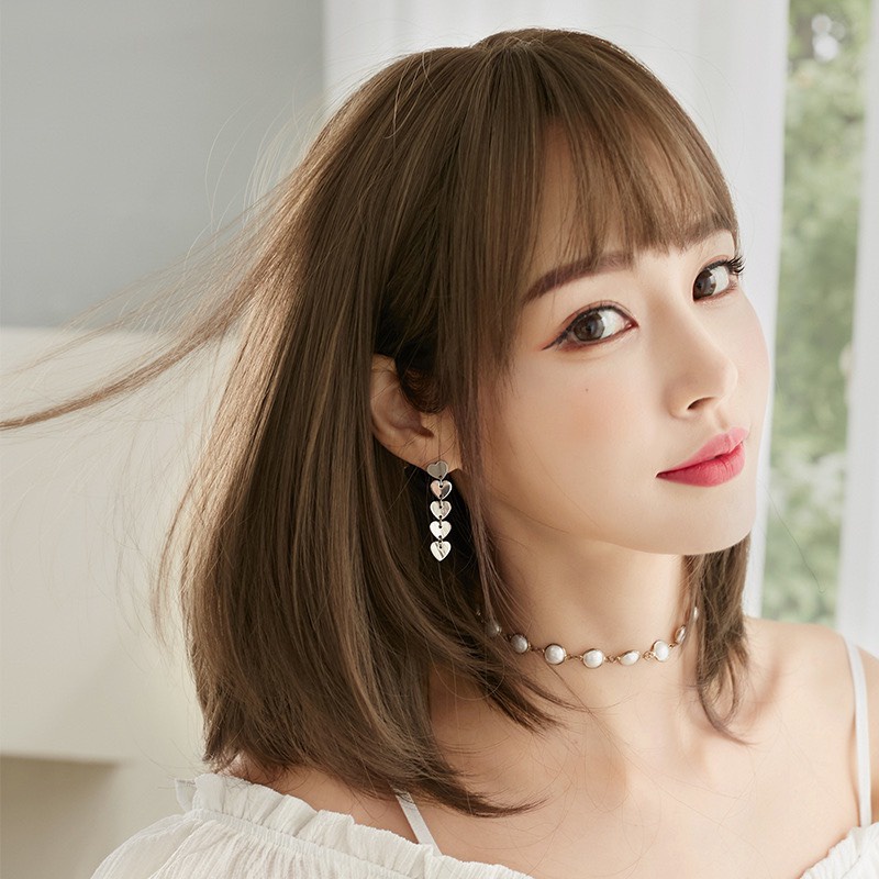 วิกผมงานดี  วิกผมผู้หญิง ฟรีตาข่ายคลุมผม Wig วิกผมแบบสวมครอบ ผมยาวมีหน้าม้า แฮร์พีช วิกผมยาวผู้หญิง001