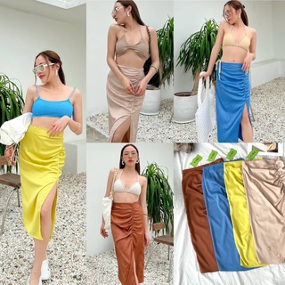 Nudeaholic Draping layering skirt กระโปรงผ้าsilk satin เลเยอร์จับจีบ ด้านหลังเป็นเอวสม๊อค มีซิปด้านข้าง LSP SA