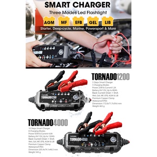 TOPDON เครื่องชาร์จแบตเตอรี่อัตโนมัติ รุ่น TORNADO1200 และ เครื่องชาร์จและฟื้นฟูแบตเตอรี่อัตโนมัติรุ่น TORNADO4000