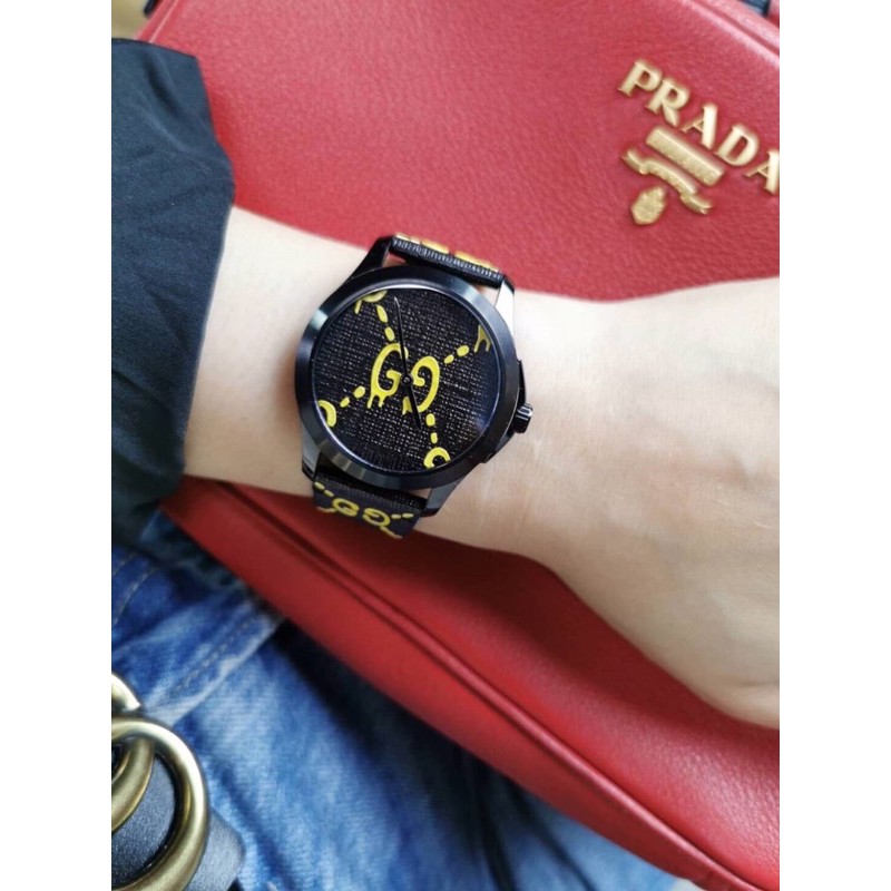 GUCCI Ghost G-Timeless Black And Yellow Dial Rubber Unisex Watch
