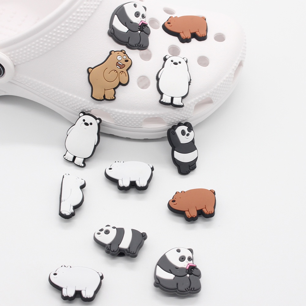อุปกรณ์เสริมหัวเข็มขัด Pvc Crocs Jibbitz Crocs รูปหมีสามเสน่ห์สําหรับรองเท้าเด็ก