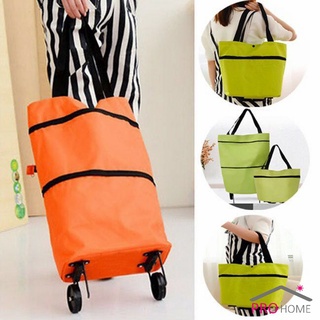 กระเป๋าสะพายแบบมีล้อลาก กระเป๋าพับได้ พร้อมจัดส่ง  (คละสี)  SHOPPING BAG WITH WHEEL