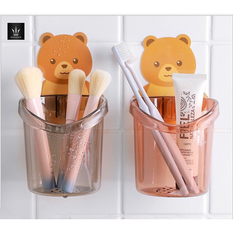 ที่วางแปรงสีฟัน หมีน้อย ที่วางยาสีฟัน ชั้นวางของในห้องน้ำติดผนัง กล่องเก็บอุปกรณ์อาบ