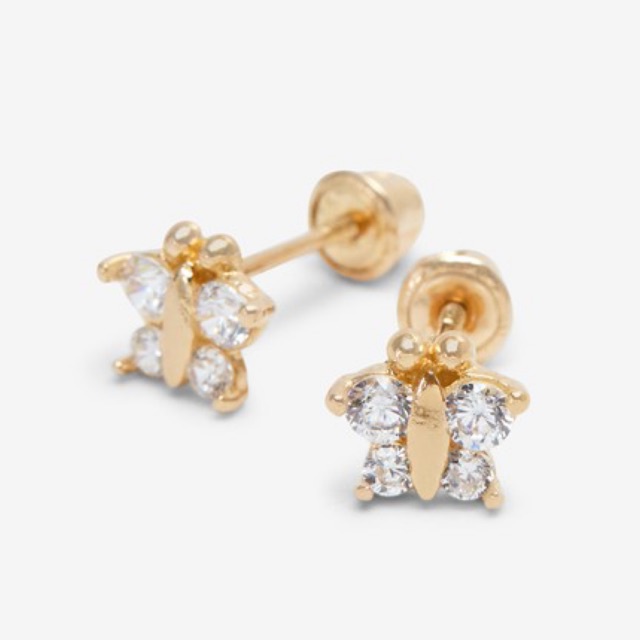 Nathalias NY  ต่างหูเล็กรูปผีเสื้อทองคำ 14k Yellow Gold Butterfly Childrens Earrings