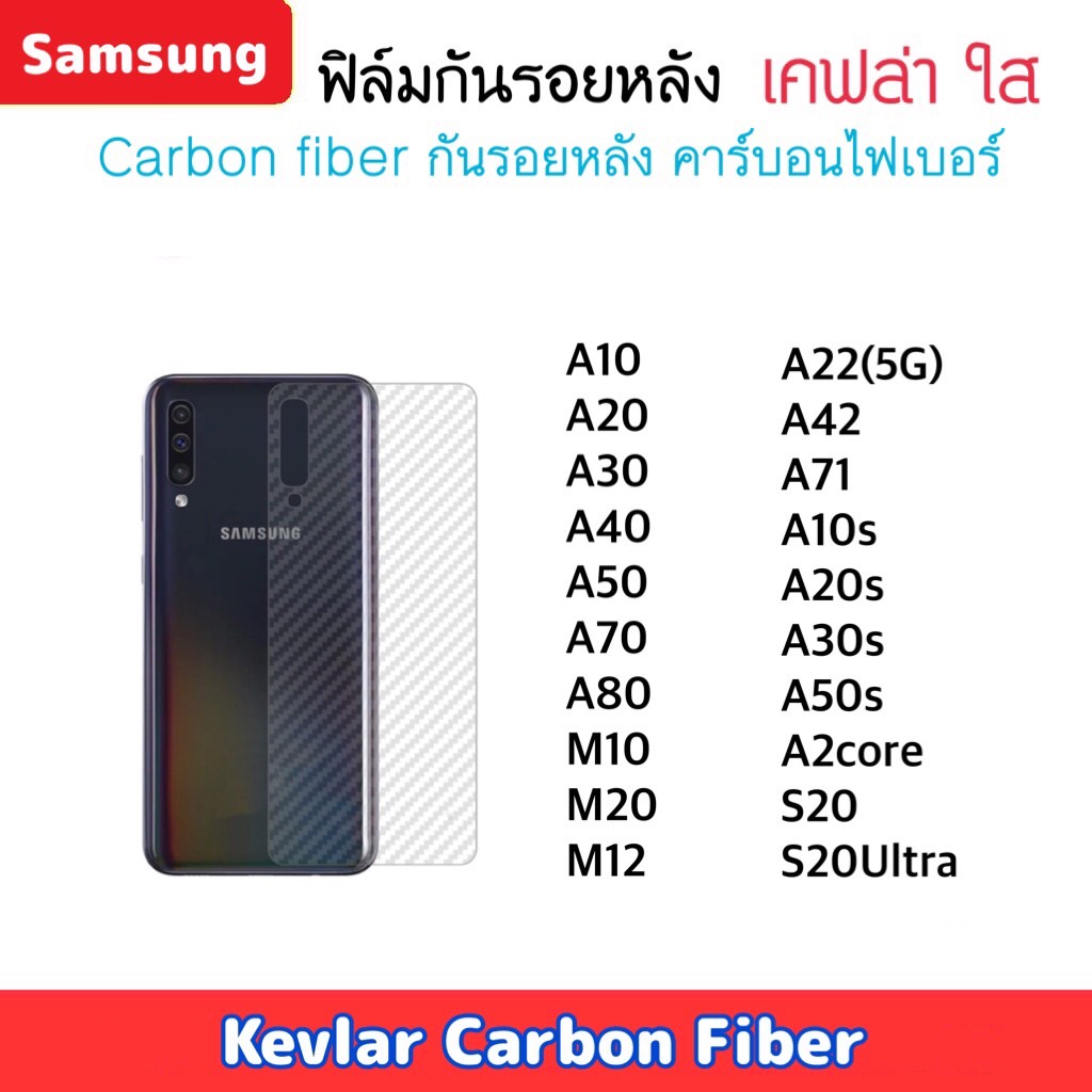 ฟิล์มหลัง Kevlar Samsung A2Core A10 A10S A20 A20s A22 A30 A30S A40 A42 A50 A50S A70 A71 A80 M10 M12 