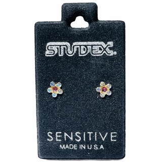 🌸STUDEX earring for sensitive stainless316L daisy ab crystal oct roseดอกไม้สีชมพูรุ้งสีทองสำหรับผิวแพ้ง่ายมากๆUSAแท้💯%