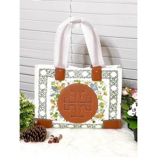 (ผ่อน0%) กระเป๋าสะพาย Tory Burch ELLA PRINTED MINI TOTE BAG 🌷ทรงมินิ Tote สีขาว ลายนก