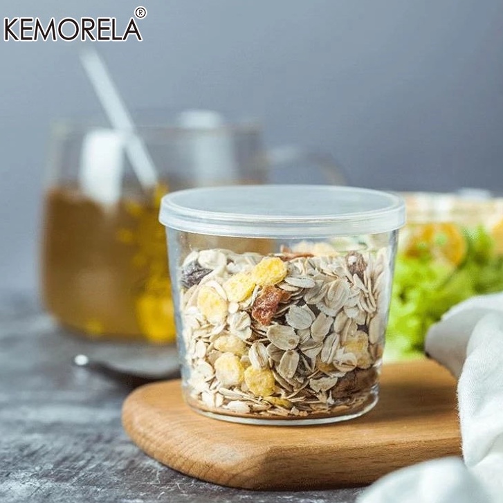 KEMORELA ชามแก้วใส บอโรซิลิเกตสูง 200 มล. พร้อมฝาพลาสติก แก้วเก็บ