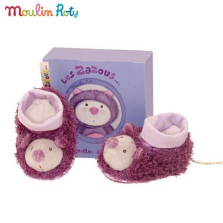 Moulin Roty รองเท้าเด็ก 0-9 เดือน ถุงเท้าเด็กอ่อน ถุงเท้าเด็กแรกเกิด คู่สีม่วง  Les Zazous  Baby Slippers MR-671012