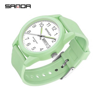 Sanda นาฬิกาข้อมือควอตซ์ดิจิทัล หน้าจอ LED สีพื้น สไตล์โรแมนติก สําหรับคู่รัก 6088-89/13