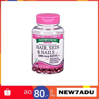 Natures Truth Superior Strength Hair , Skin &amp; Nails 5000 Mcg Biotin 165 Liquid Softgels