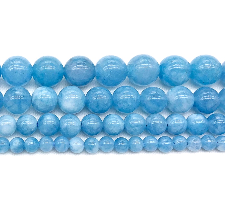 หยกหินลูกปัดสีฟ้ารอบลูกปัดลูกปัด 4 6 8 10 12 มม.Fit DIY ลูกปัดสําหรับเครื่องประดับทําสร้อยข้อมือผู้หญิง