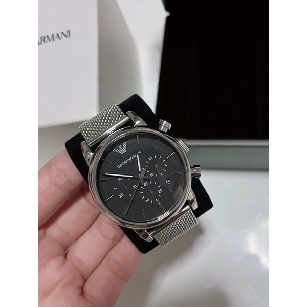 Emporio Armani 41mm Classic Chronograph Black Dial Steel Womens Watch ...