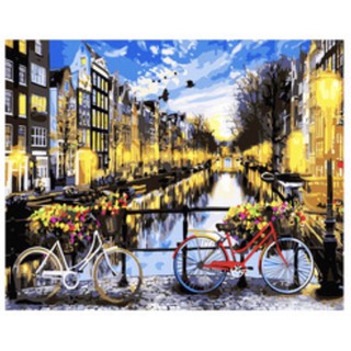 (สีกระปุก) DIY Paint by numbers ชุดระบายสีตามตัวเลข bicycles in Amsterdam ไม่มีเฟรม