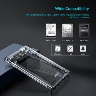 ORICO HDD Enclosure 2.5 นิ้วโปร่งใส USB3.0 ฮาร์ดไดรฟ์รองรับ 4TB SATA HDD SSD สําหรับ 7-9.5 มม. (2139U3)