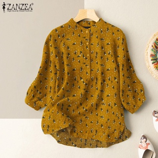 Zanzea เสื้อลําลองสําหรับสตรีผ้าฝ้ายพิมพ์ลายดอกไม้ทรงหลวม