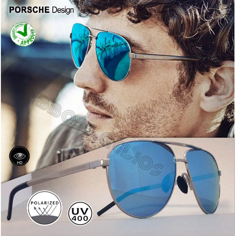 PORSCHE SMOKEY AVIATOR STAINLESS BLUE SKY POLARIZED GLASSES