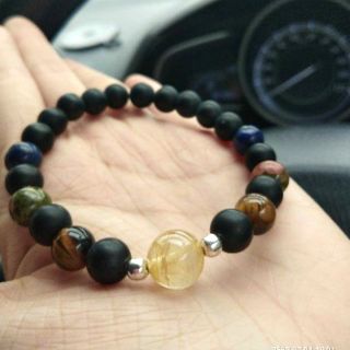 Black Agate+Tigers eye+Lapis+Unakite+ไหมทอง❤สร้อยข้อมือหินนำโชค 8mm