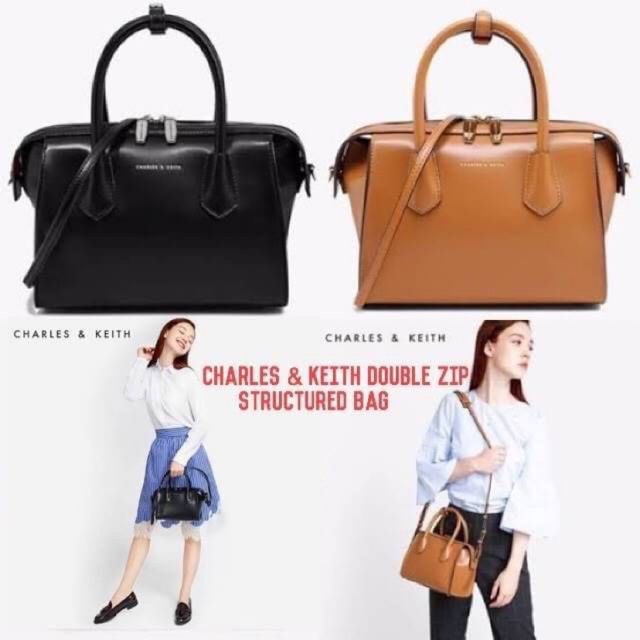 charles & keith double zip structured bag