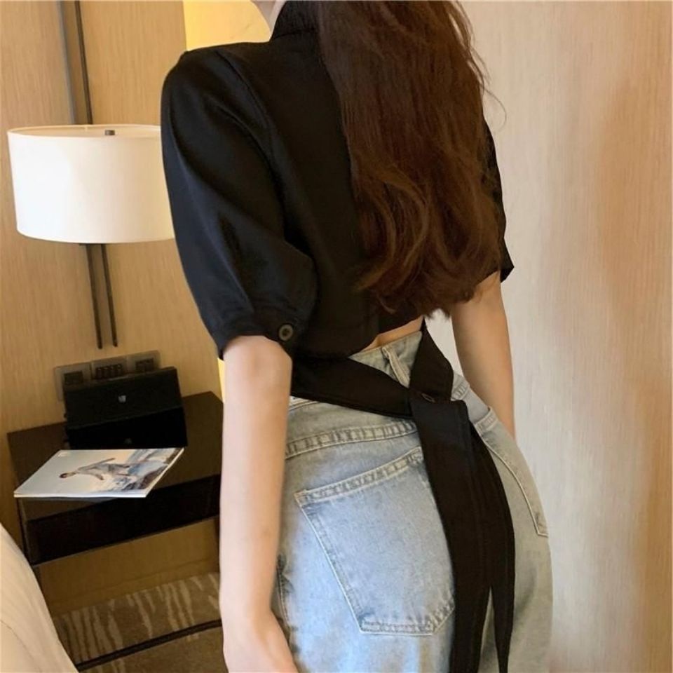 เสื้อครอปท็อป แขนสั้น สายคล้องคอ แฟชั่นฤดูร้อน สําหรับผู้หญิง - รูปที่ 6