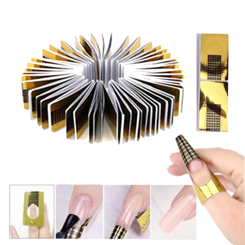 LIMEGIRL French Forms Nail Extension Forms เคล็ดลับอะคริลิคตกแต่งเล็บ DIY เล็บเจล Curl รูปแบบสติกเกอร์เล็บ 100 ชิ้น