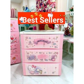 [KITT142 ลดสูงสุด80]ลิ้นชัก​พลาสติก​ ลายคิตตี้​ Hellokitty​🐱 ลิ้น​ชักเก็บของ 3 ชั้น