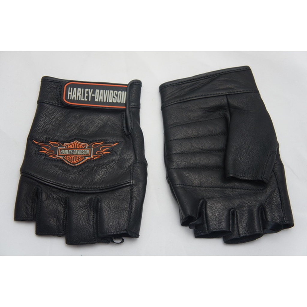 Harley Half Finger หนังแท้มือ Off-Road ถุงมือรถจักรยานยนต์ Harveyson Racing ถุงมือนิ้วสั้น
