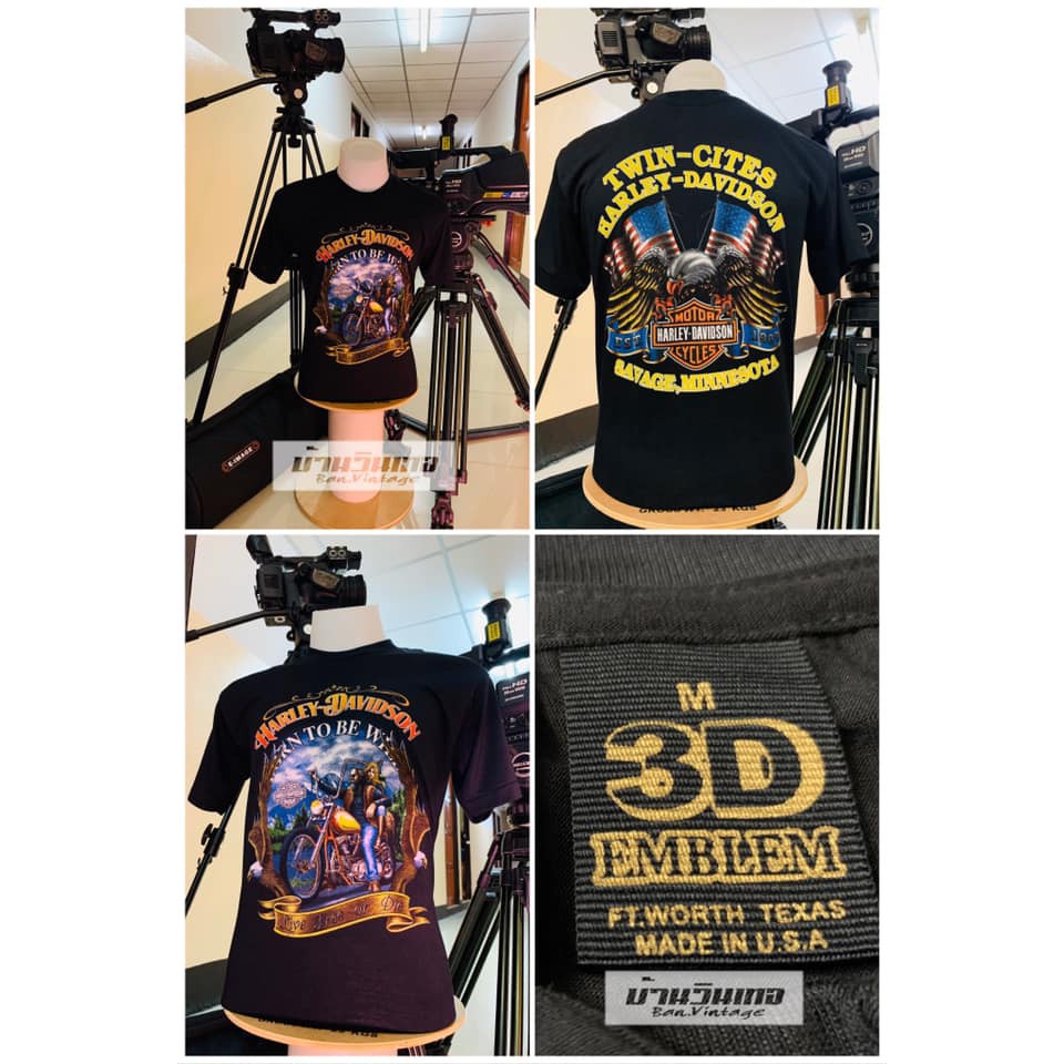 เสื้อยืดผู้ชาย เสื้อฮาเลย์ (harley davidson)  ป้าย 3D EMBLEM ผ้าบาง50/50 เสื้อผ้า เสื้อวินเทจ