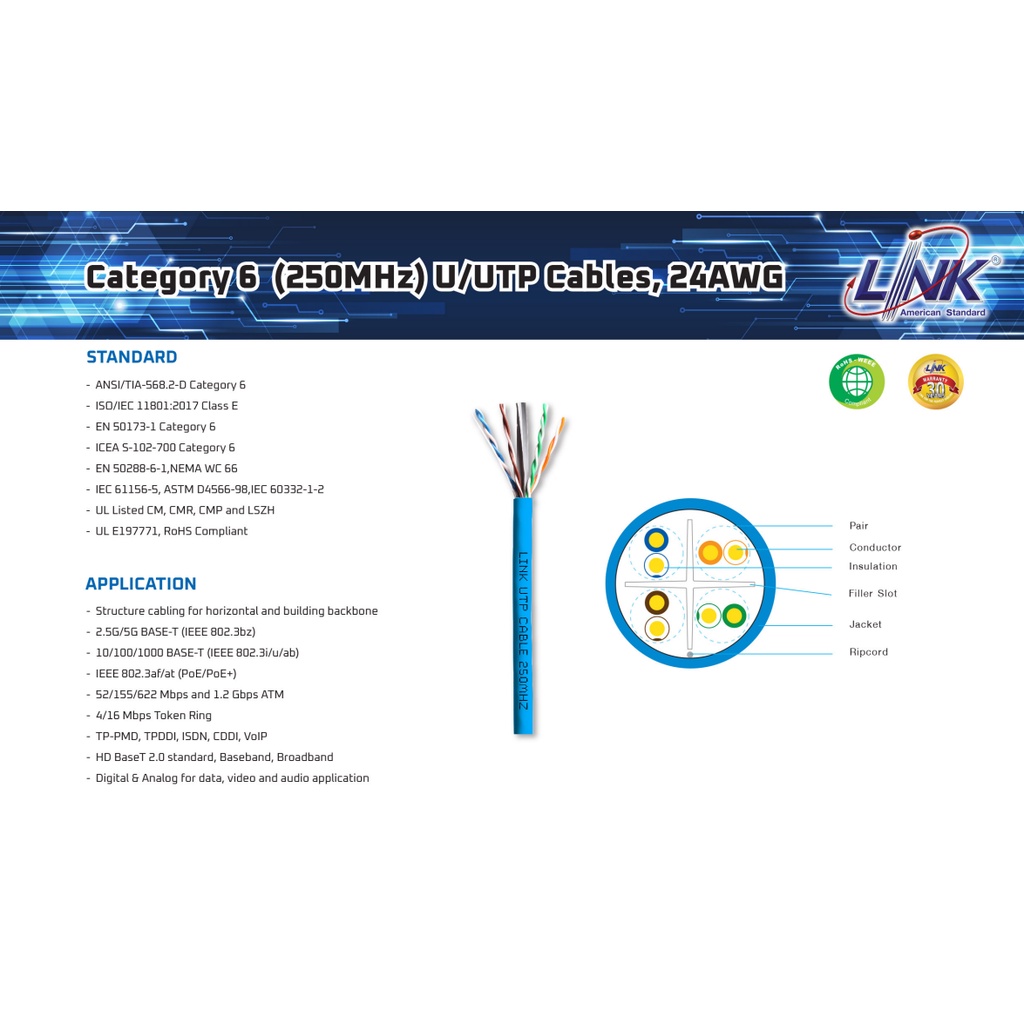US-9106A สายแลน LAN Cable UTP CAT 6 LINK ยาว 305 เมตร Indoor ราคา ถูกที่สุด ดีลบีเคเค แกลเลอรีภาพที่ 7