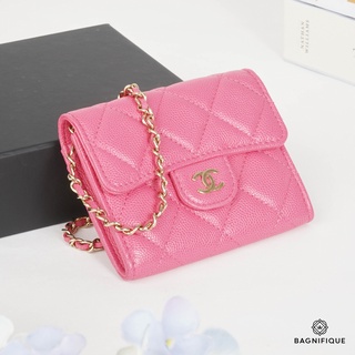 CHANEL CARD ON CHAIN HOT PINK CAVIAR GHW