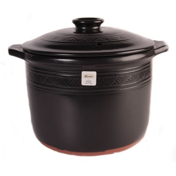 TwinFishหม้อเคลือบดินเผาทรงสูงสีดำนำเข้าจากญี่ปุ่น 4ลิตร ทนความร้อนได้ดี รหัส162-2111