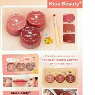 kissbeautycreamys super matte lip&amp; cheek ลิปตัลับมี3สีในหนึ่งเชต