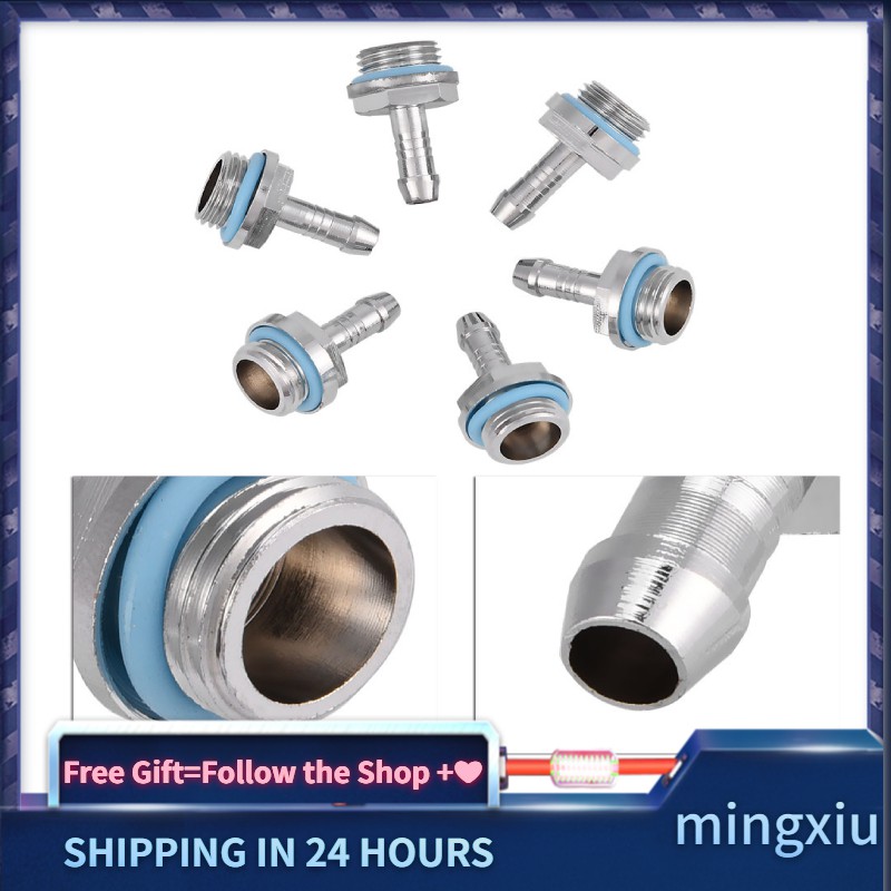 Mingxiu Barb Fitting 6 ชิ้น PC Water Cooling Two-Touch G1/4 ด้ายสําหรับ Tube Co