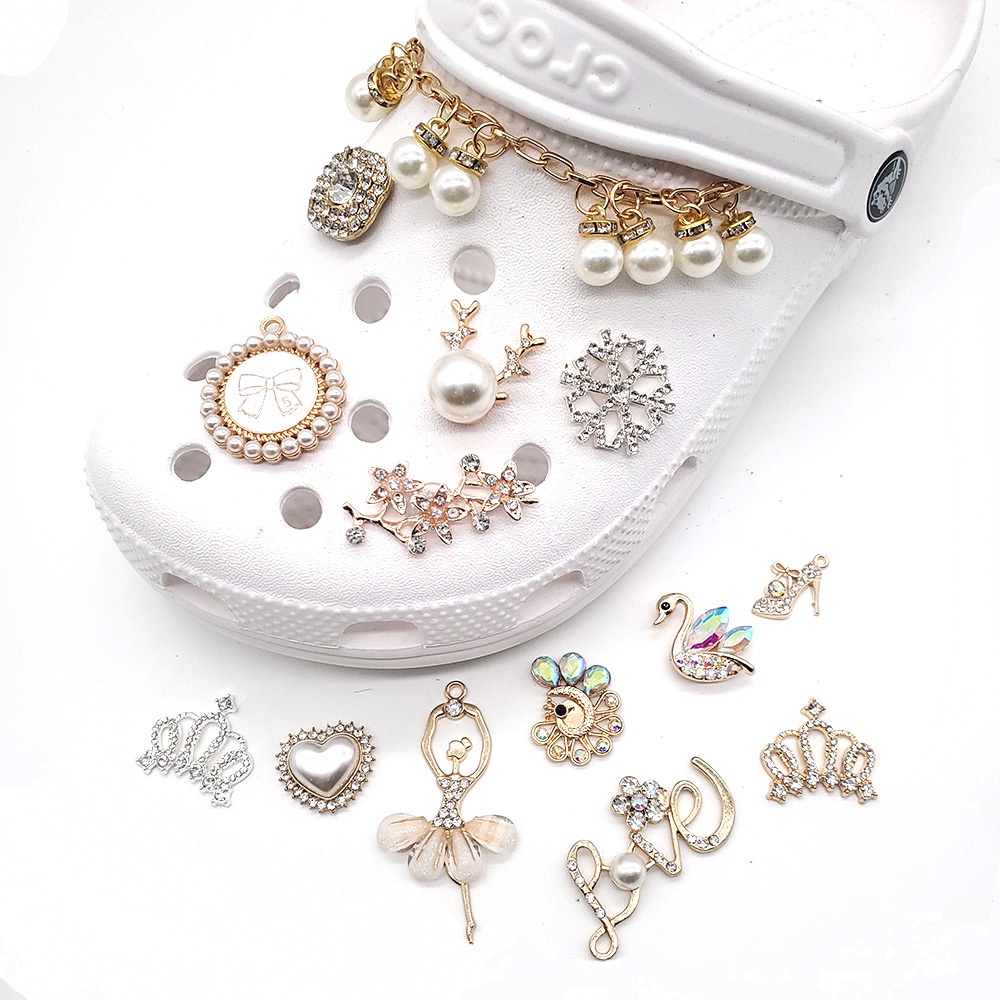 CROCS เครื่องประดับโลหะรูปมงกุฎกวางประดับมุกสําหรับเด็กผู้หญิง