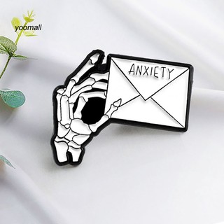 Yoml✔Anxiety ตัวอักษร โครงกระดูก เคลือบมือ เข็มกลัด Pin ผู้ชาย ผู้หญิง กางเกงยีนส์ แจ็คเก็ต เครื่องประดับ