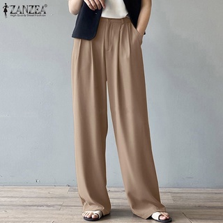 Zanzea แฟชั่นสตรีกางเกงขายาวขากว้างสีพื้นสีพื้นสไตล์เกาหลี