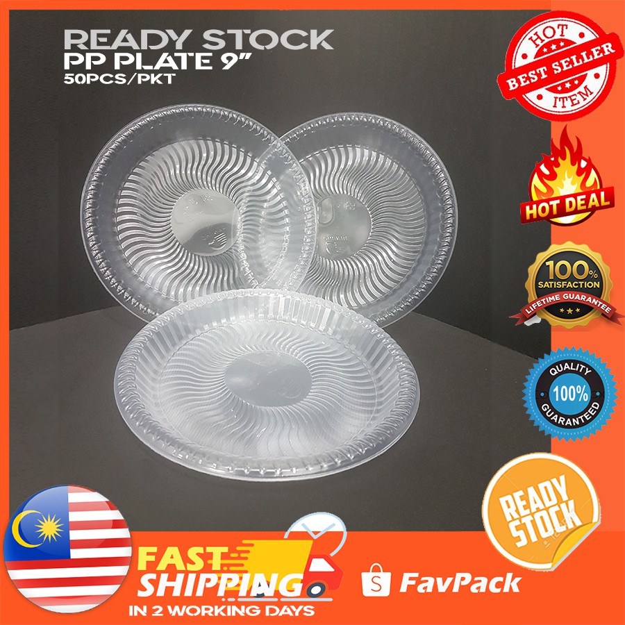 PP Plate 9" นิ้วแบบใช้แล้วทิ้ง (50 ชิ้น/แพ็ค) / Pinggan Plastik buang/ Party Plate/ จาน PP แบบใช้แล้