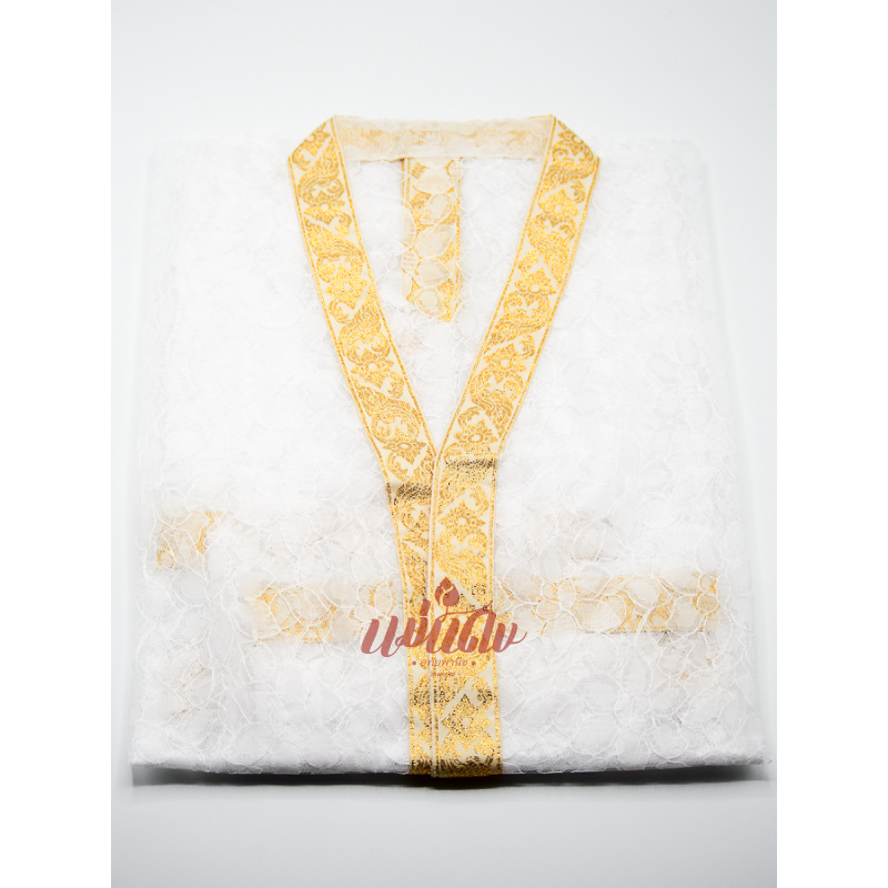 เสื้อคลุมนาค ชุดนาค เสื้อนาค ชุดคลุมนาค ชุดบวชนาค ผ้าคลุมนาค ชุดนาคลูกไม้ สีขาว ผ้าลูกไม้ ขนาดมาตรฐา