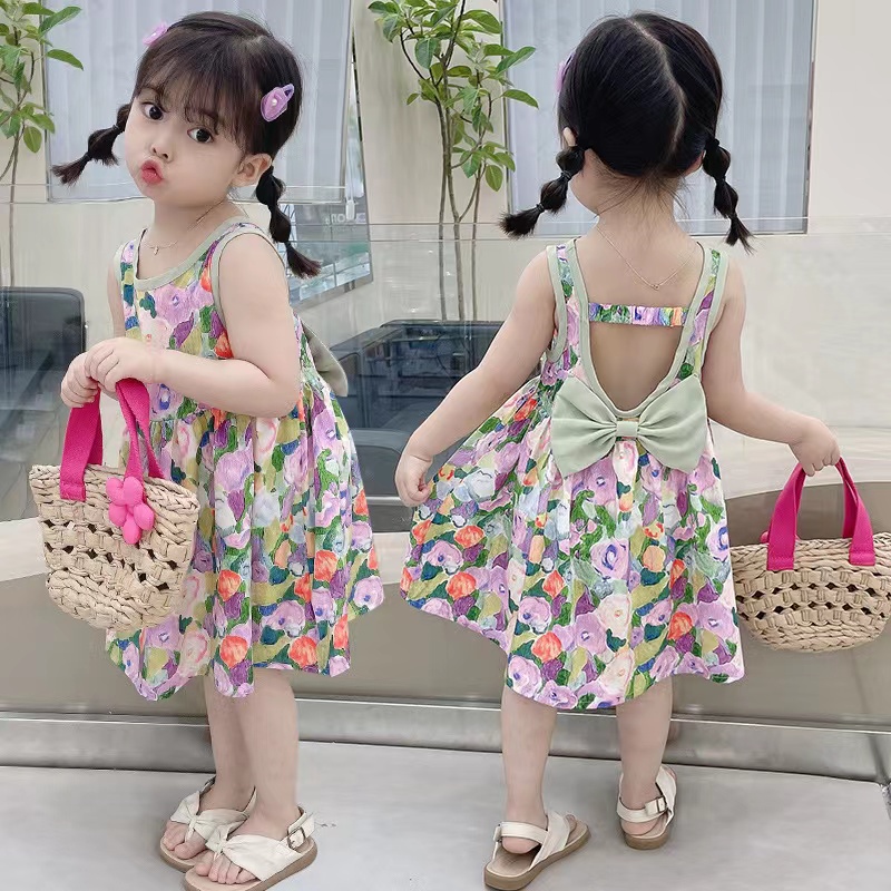 NANA พร้อมส่ง 2220440ชุดเดรสเด็กผู้หญิง ชุดกระโปรงลายดอกไม้ฤดูร้อนสําหรับเด็กผู้ญิง น่ารัก