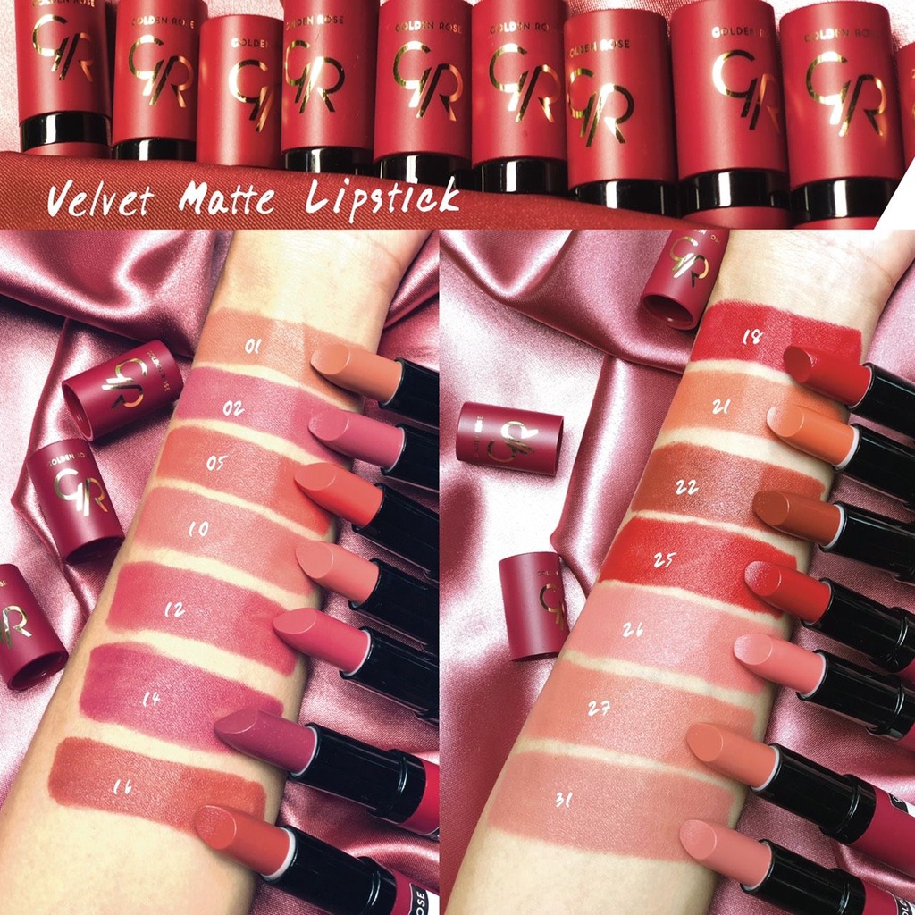 Golden Rose/โกลเด้น โรส ลิปสติก เวลเวท แมท Velvet Matte Lips 4.2กรัม (ลิปแมท ลิปสติก ลิปสวย) แมทแท่งแดง