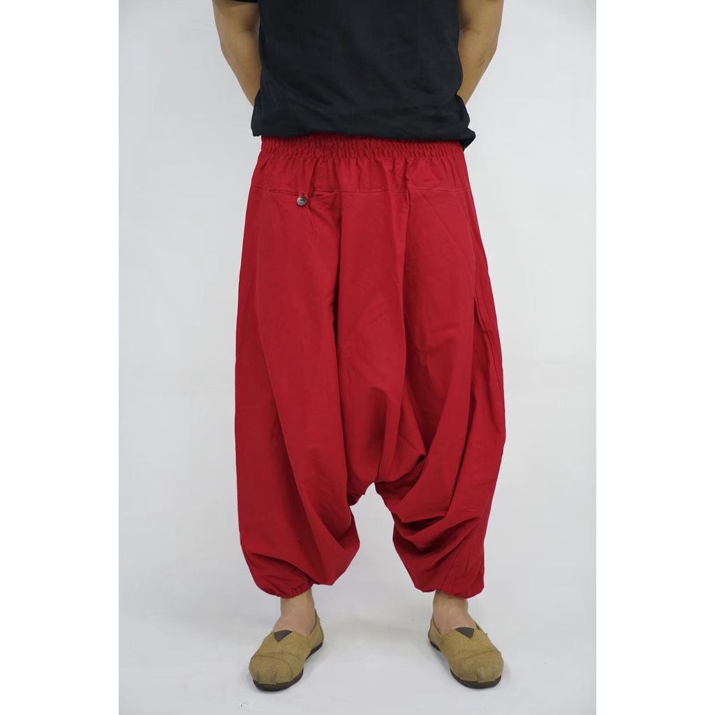Halem Pants กางเกงโยคะขายาว กางเกงม้ง กางเกงฮาเรม (แดงล้วน) #1