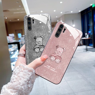 Huawei P30 Pro Mate 30 Pro Mate40 กระจกเหลว เรียบ เคสโทรศัพท์ กระจกเงา หมีน่ารัก P50 Pro Nova7SE P40