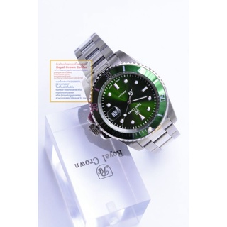 Royal Crown ( Submariner) สีเขียว ( Made In Japan ) นาฬิกาสำหรับผู้ชาย สายสแตนเลส ของแท้ 100% รับประกัน 1 ปีเต็ม