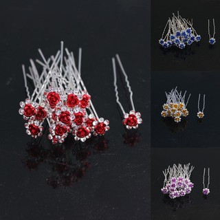 10 ชิ้นผู้หญิง Fashoin Silver Rhinestone ชุบดอกกุหลาบ Hairpin Pin คลิปดอกไม้