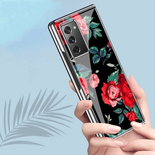 Z Fold 2 Case Samsung Galaxy Z Fold2 5G Phone Case Electroplate Luxurious Plexiglass Vintage Rose Flower Patterned Mobile Phone Case Cover Galaxy Z Fold 2