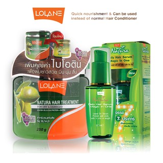 Lolane โลแลน เนทูร่า แฮร์ ทรีทเม้นต์ Nature Daily Hair Serum 50ml And Nature Hair Treatment 250g