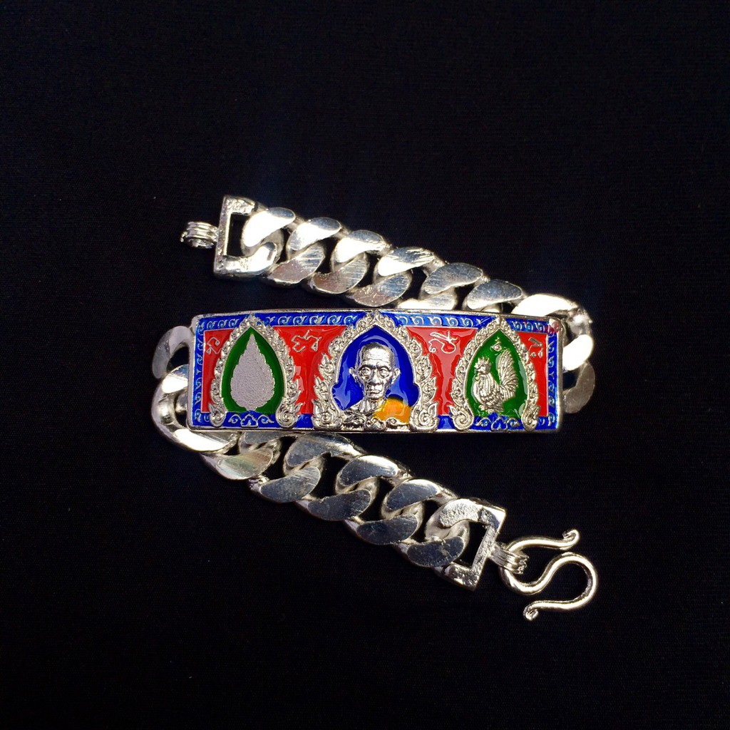 เลสหลวงพ่อรวยรุ่นเลื่อนสมณศักดิ์ออกปี59 น้ำเงิน4บาทลงยาแดง/น้ำเงิน งานเทียบแท้เนื้อเงินผสมมีโค้ดตรงท